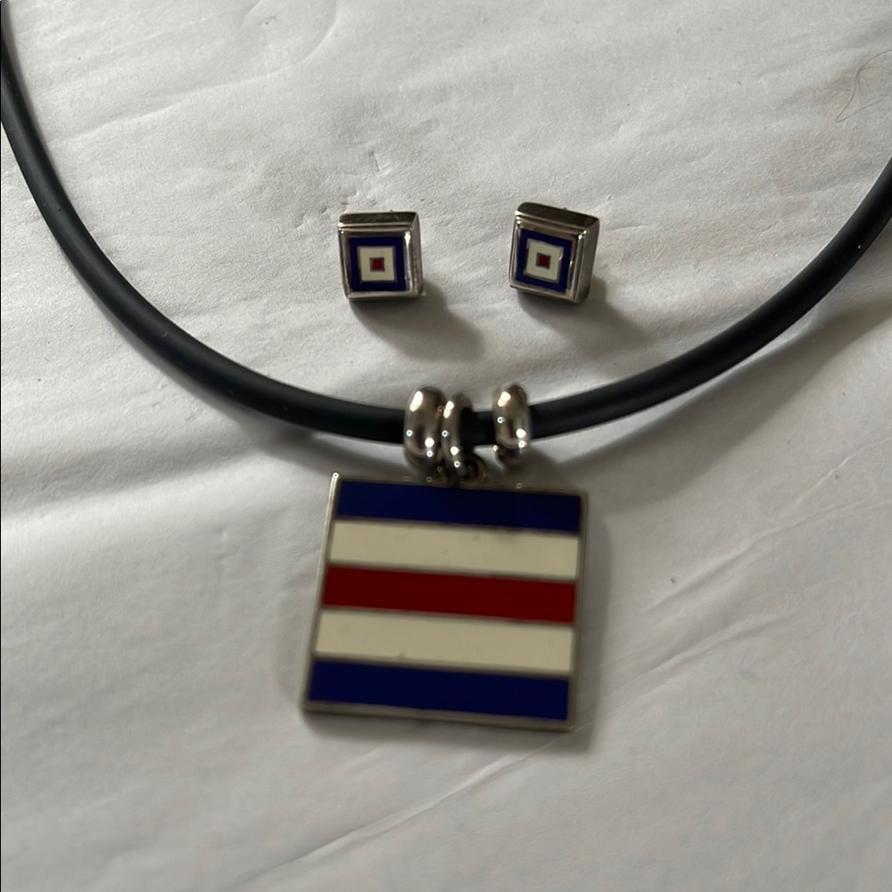 “Style Newport” Nautical Striped Pendant and Earring Set